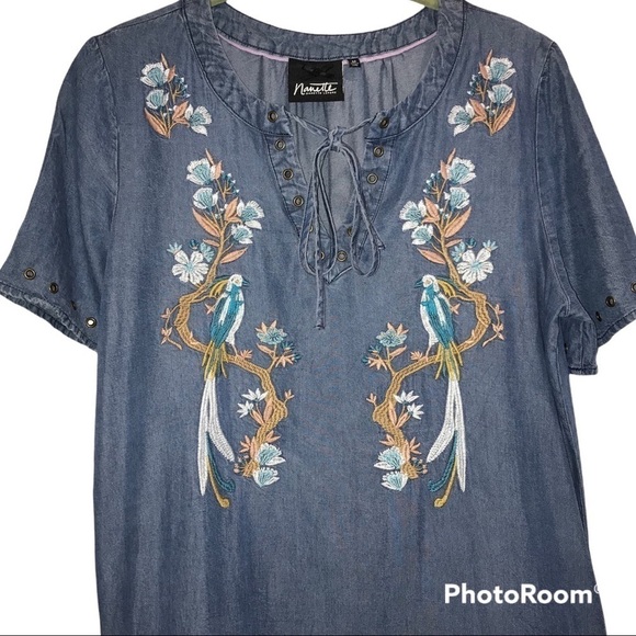 Nanette Lepore Embroidered Chambray Dress Medium - Picture 4 of 8